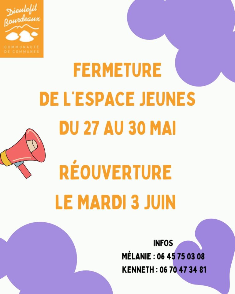Espace jeunes : Fermeture du 27 au 30 mai