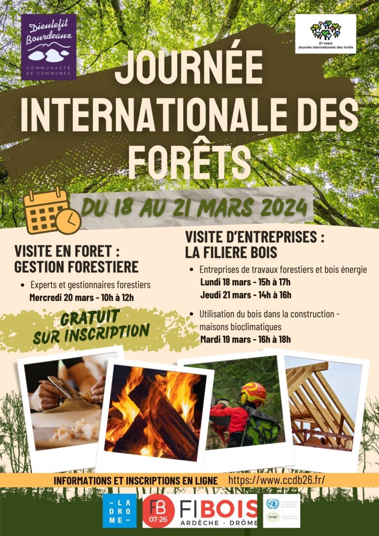 JOURNÉE INTERNATIONALE DES FORÊTS : Du 18 au 21 Mars, des professionnels de la filière forêt-bois vous invitent à venir découvrir la gestion forestière, la transformation et les usages du bois !