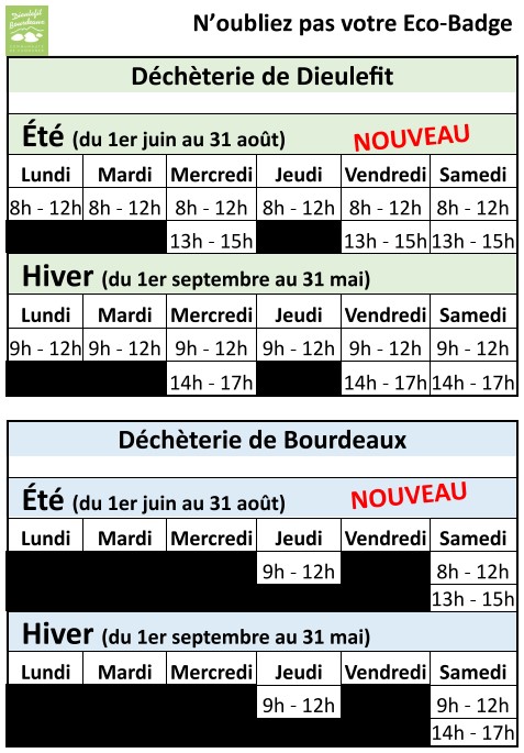 horaires d'été déchèteries CCDB